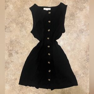 Black Sleeveless Shift Dress with Brown/Tortise Buttons down the middle
